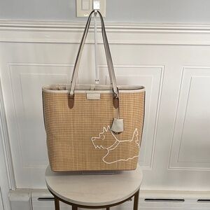Radley London Woven Straw Tote Bag with Dog Outline - Beige
